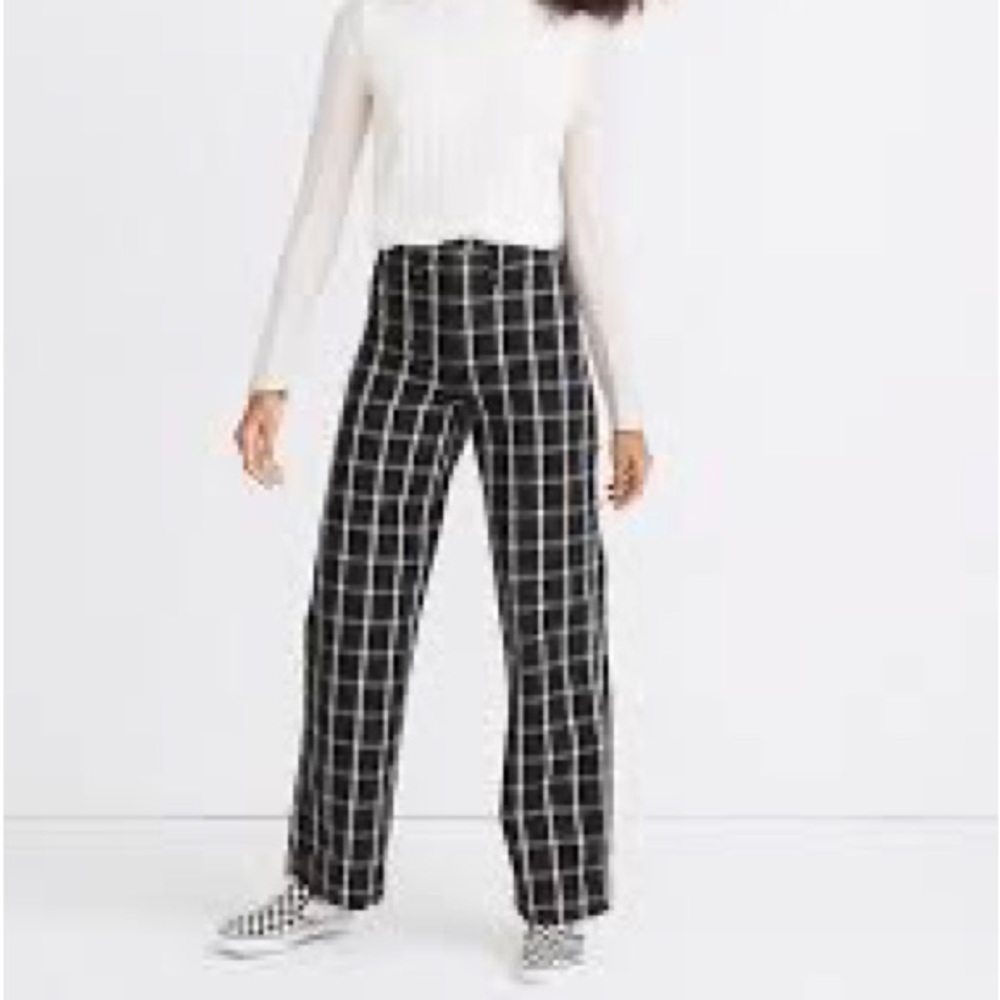 Madewell Slim Emmett Wide Leg Full Length Pants in Windowpane Check - NEW - 32